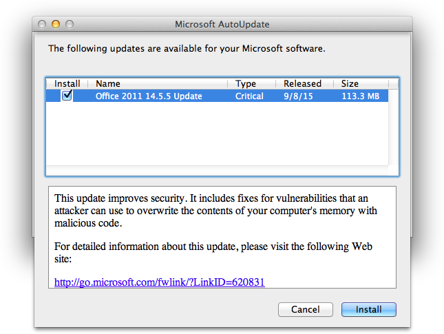 Microsoft office update for mac osx